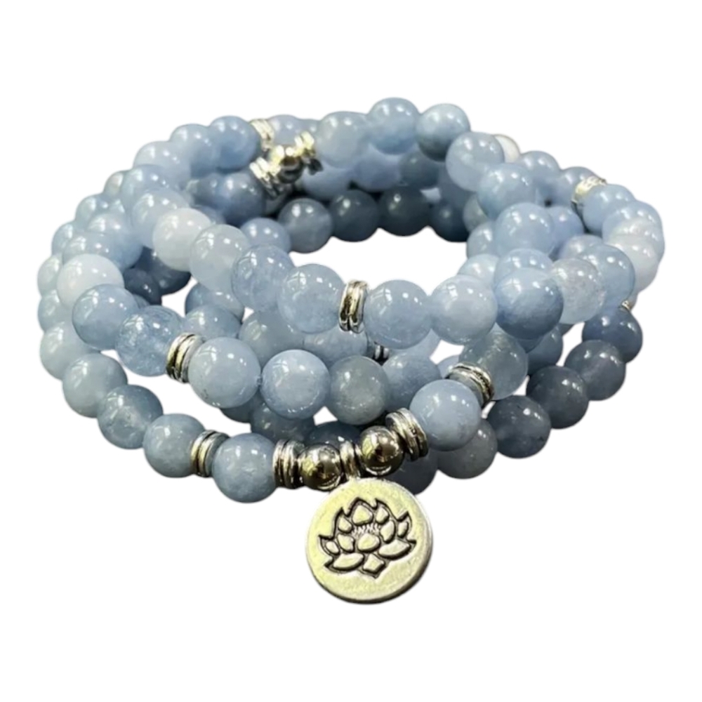 Aquamarine 8mm Mala Beads with Silver Accents - Picture 2 of 4